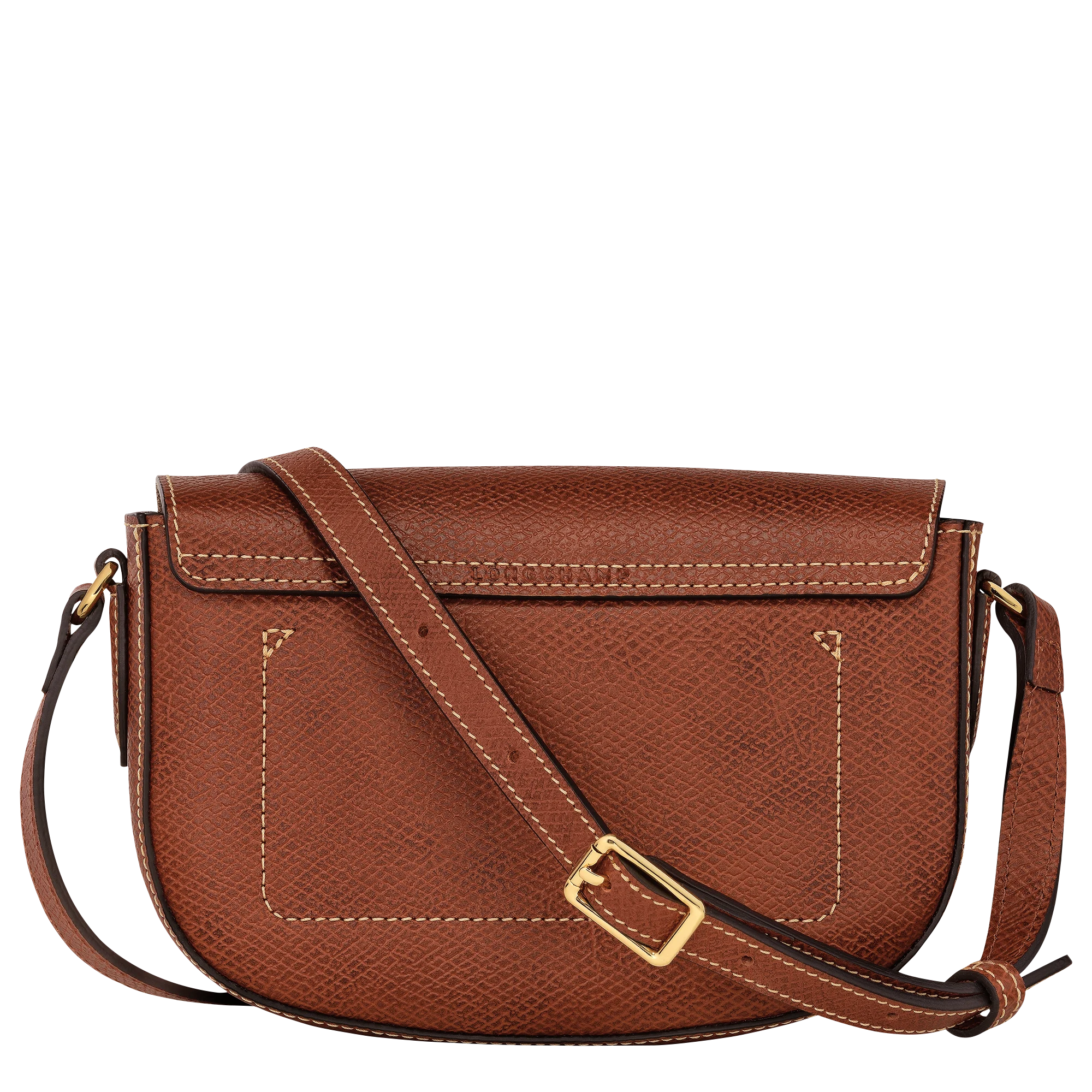Curved Leather Flap Over Bag With Snap Fastener Adjustable Crossbody Strap and Single Inner Slot