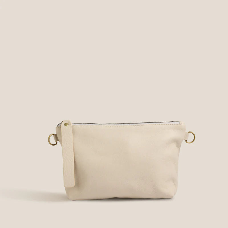 Spacious Leather Zipper Clutch With D-Ring Strap Mounts for Multi Wear Styles