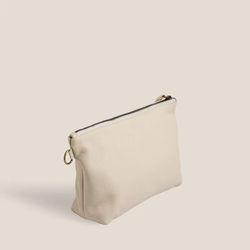 Spacious Leather Zipper Clutch With D-Ring Strap Mounts for Multi Wear Styles