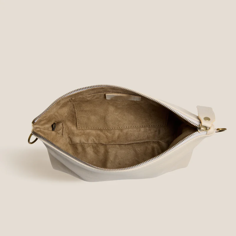 Spacious Leather Zipper Clutch With D-Ring Strap Mounts for Multi Wear Styles