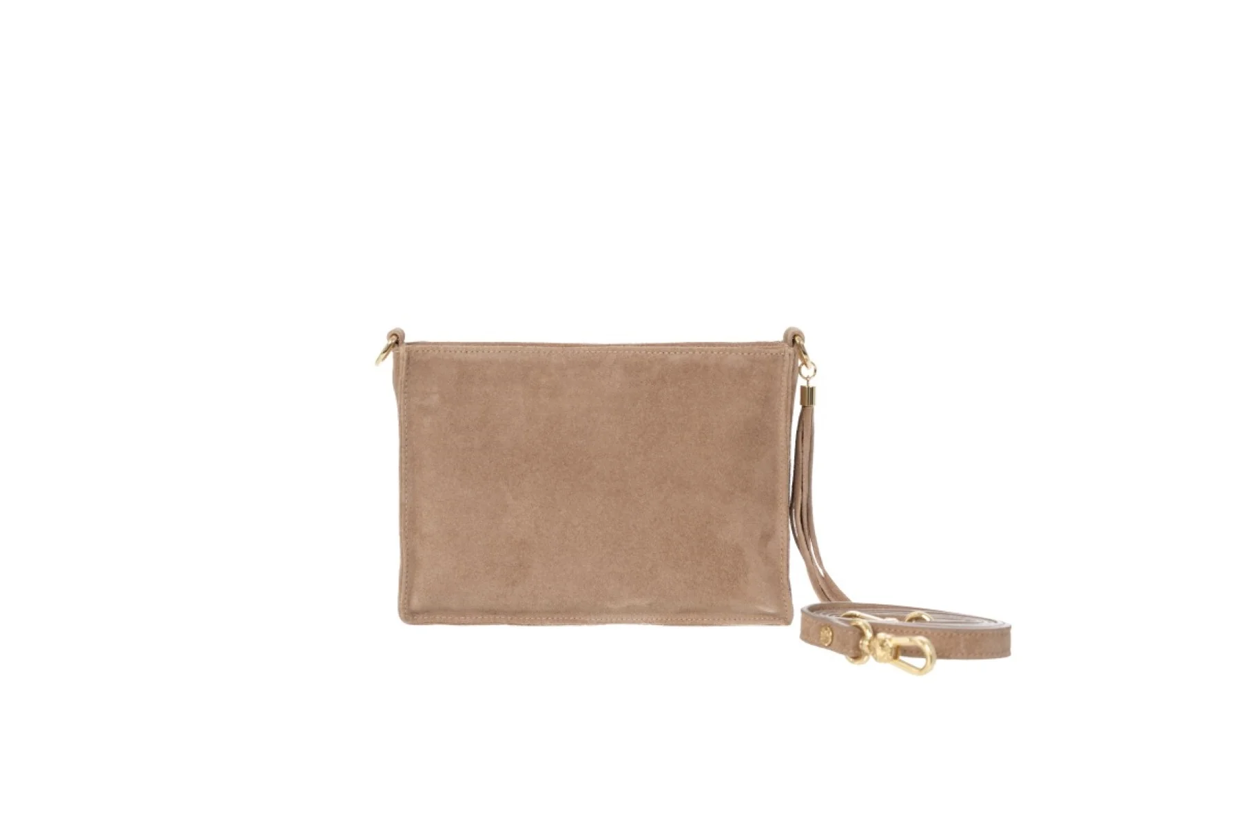 Suede Textured Crossbody Clutch With Built-In Detachable Shoulder Strap and Zip Seal Design