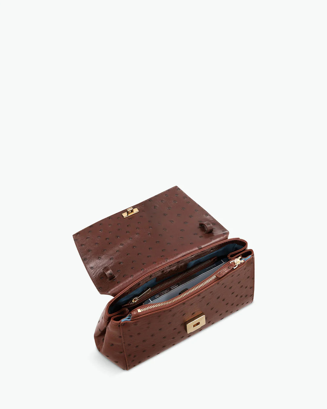 Textured Leather Flap Over Bag With Slim Single Shoulder Strap and Dual Inner Partition Pockets