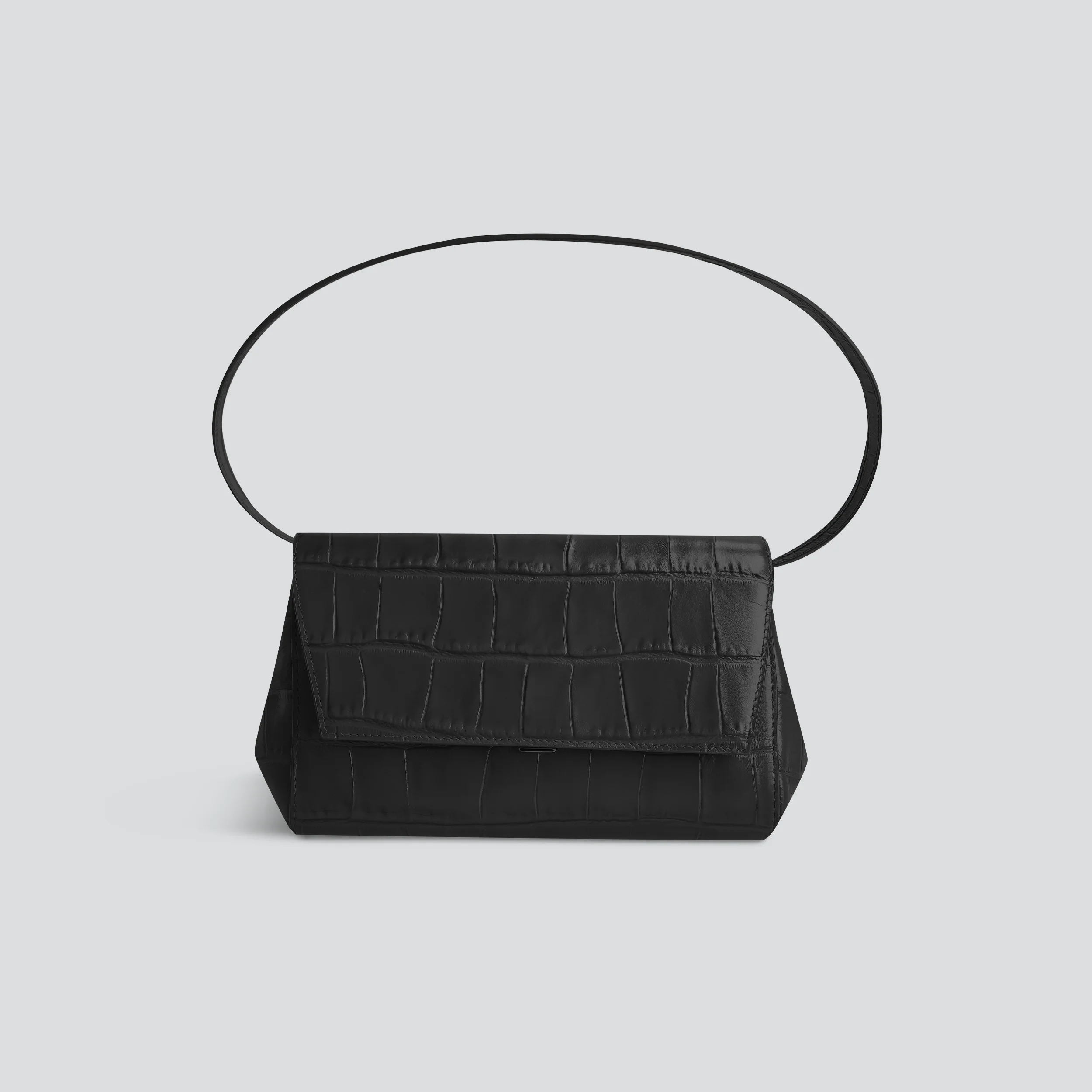 Textured Leather Flap Over Bag With Slim Single Shoulder Strap and Dual Inner Partition Pockets