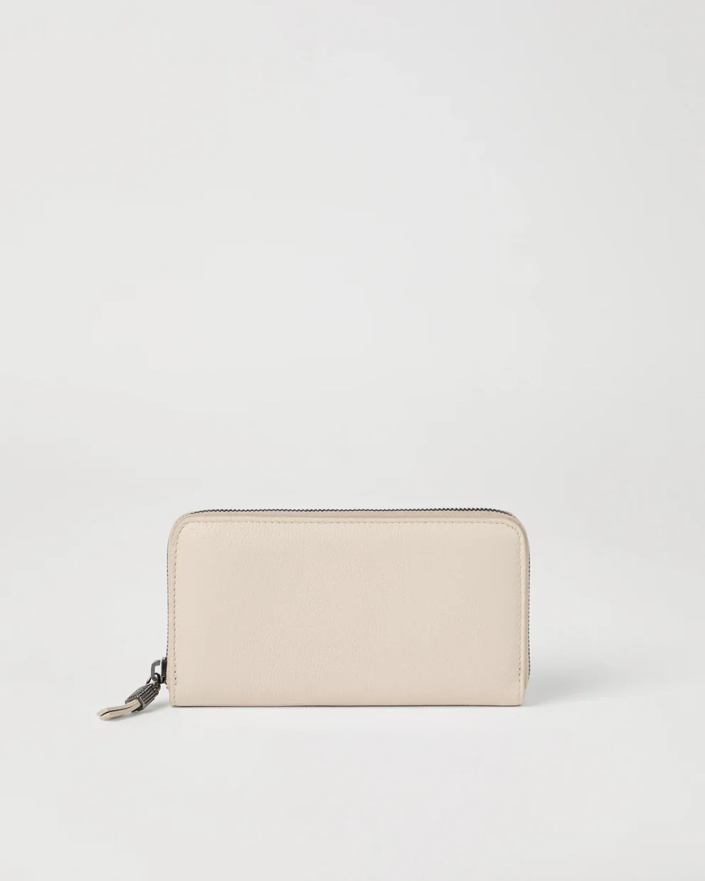 Grained Leather Zipper Clutch With Multi-Grid Card Slots and Decorative Zipper Pull Hardware