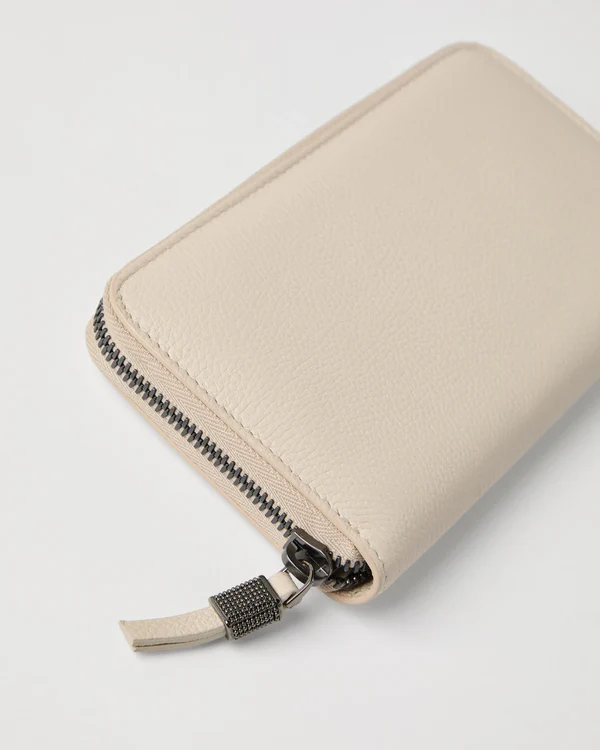Grained Leather Zipper Clutch With Multi-Grid Card Slots and Decorative Zipper Pull Hardware