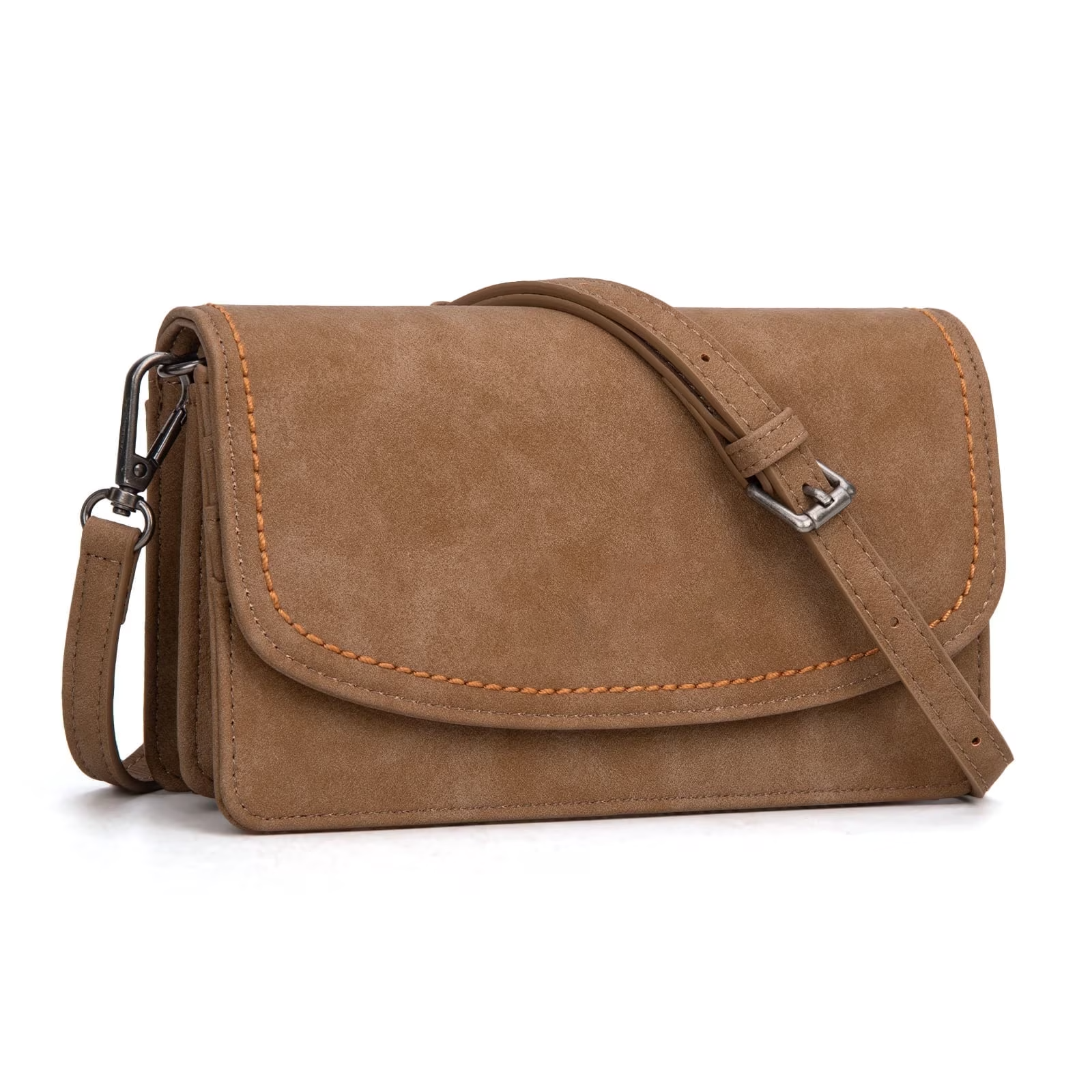 RFID Shielding Crossbody Clutch With Adjustable Stitch-Decorated PU Leather Shoulder Strap