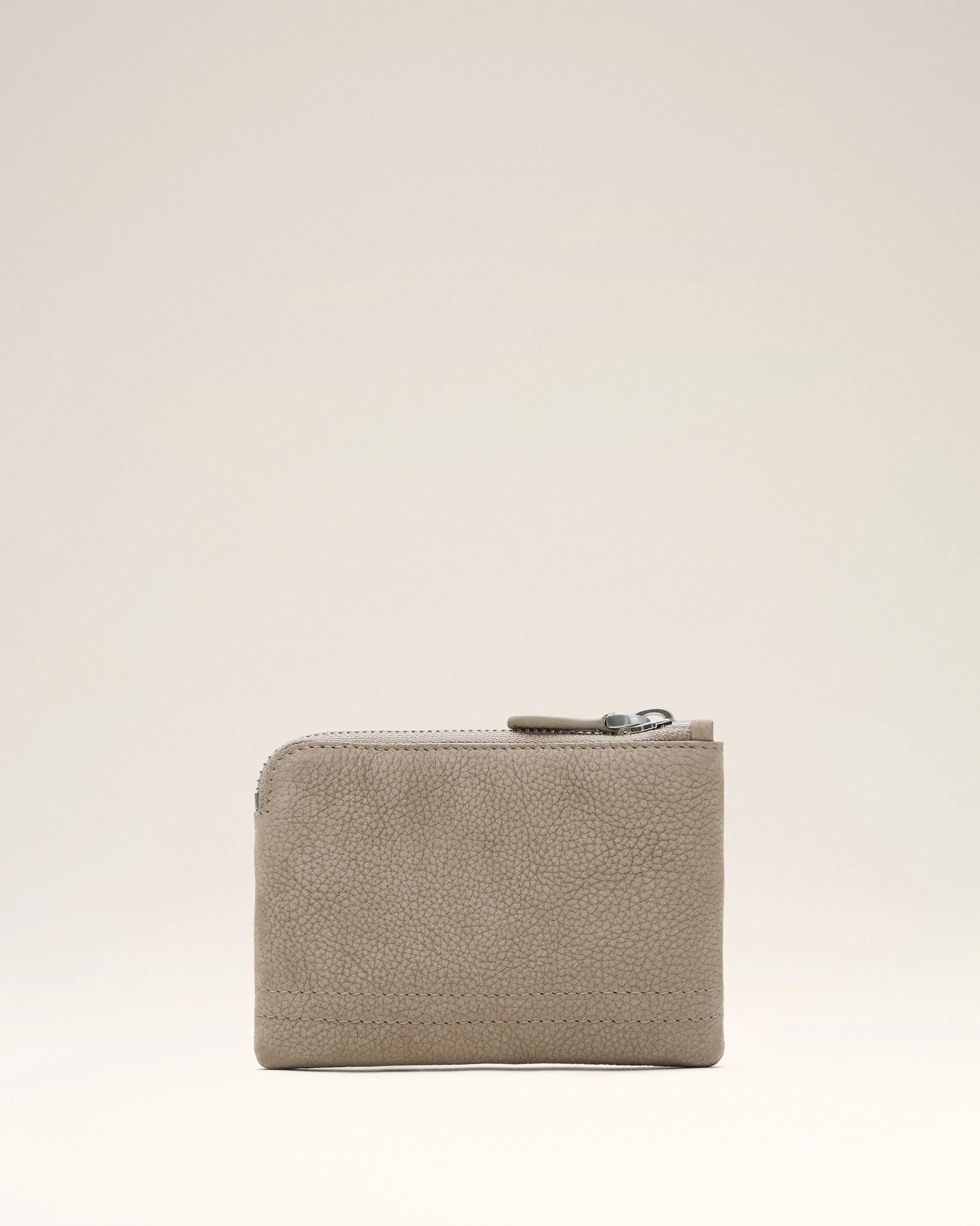 Grained Nubuck Leather Zipper Clutch With Partitioned Card Storage Slots