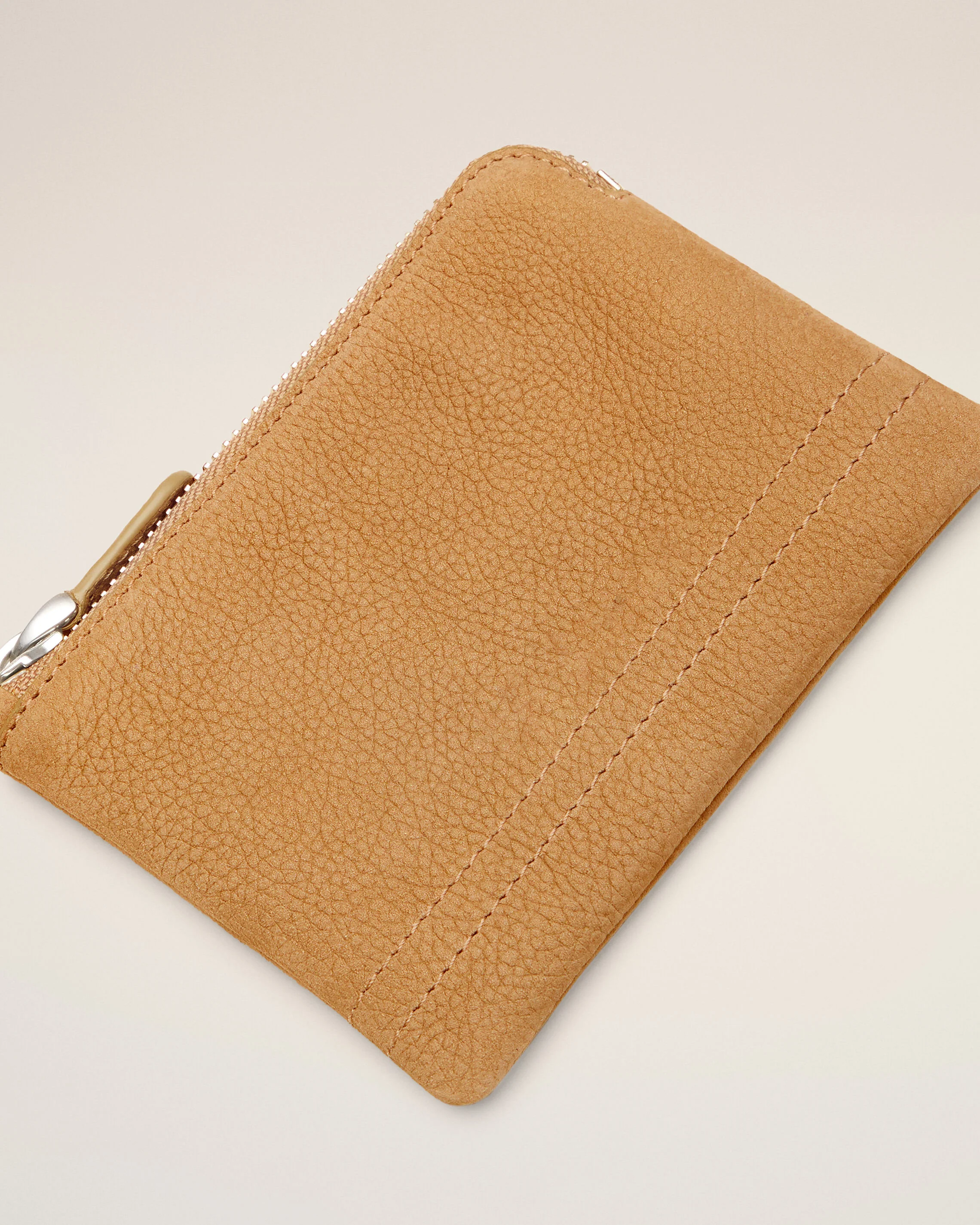 Grained Nubuck Leather Zipper Clutch With Partitioned Card Storage Slots