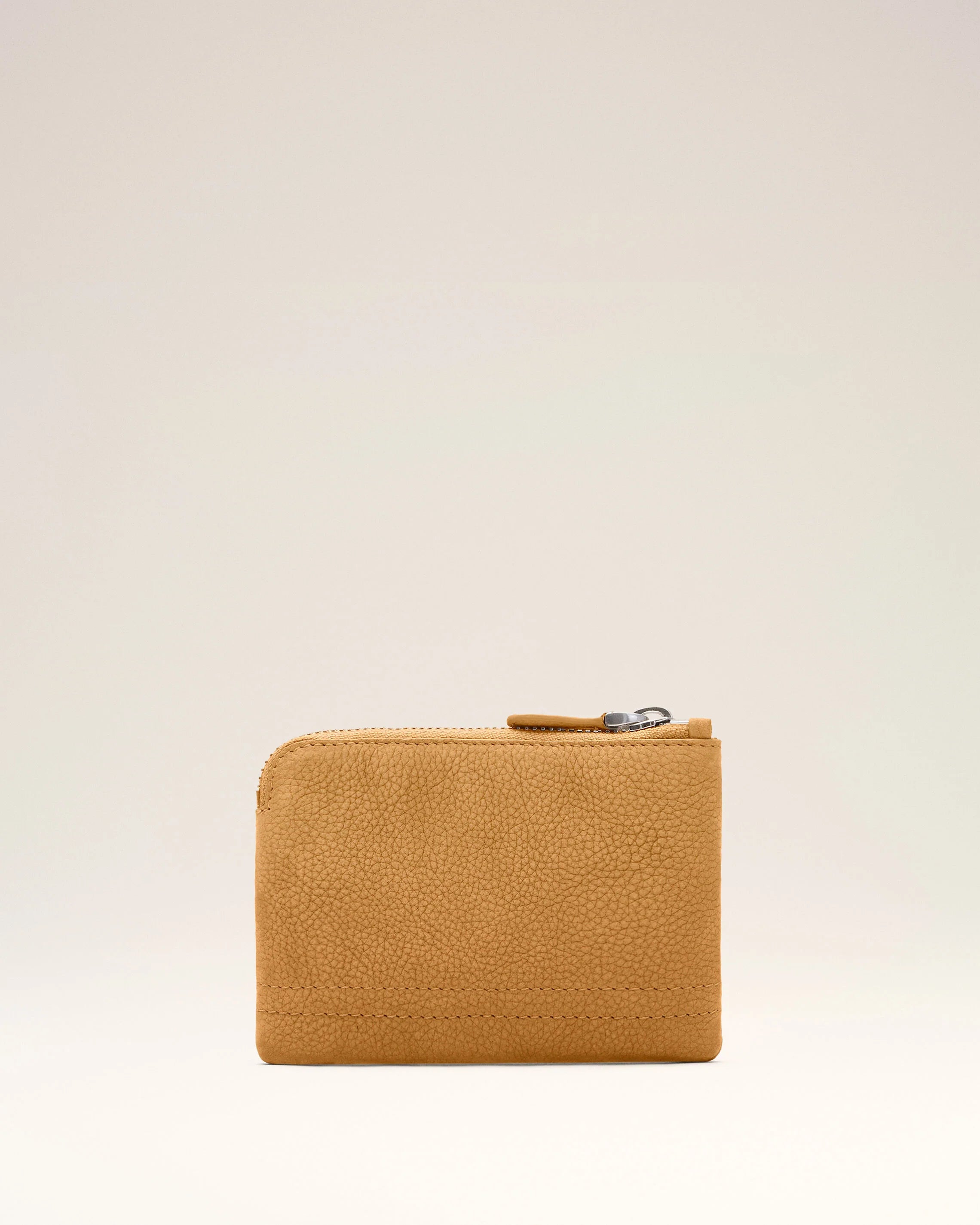 Grained Nubuck Leather Zipper Clutch With Partitioned Card Storage Slots