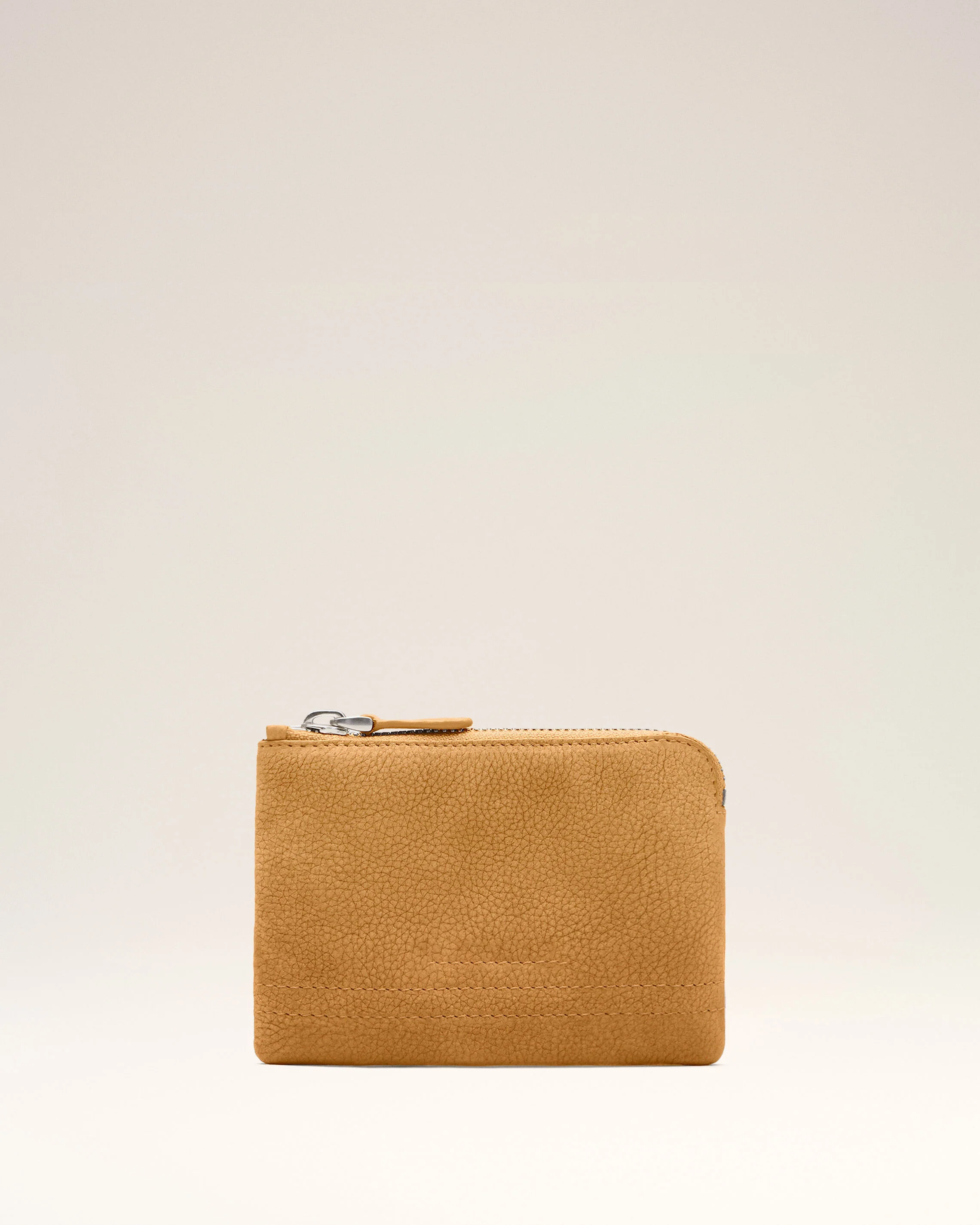 Grained Nubuck Leather Zipper Clutch With Partitioned Card Storage Slots