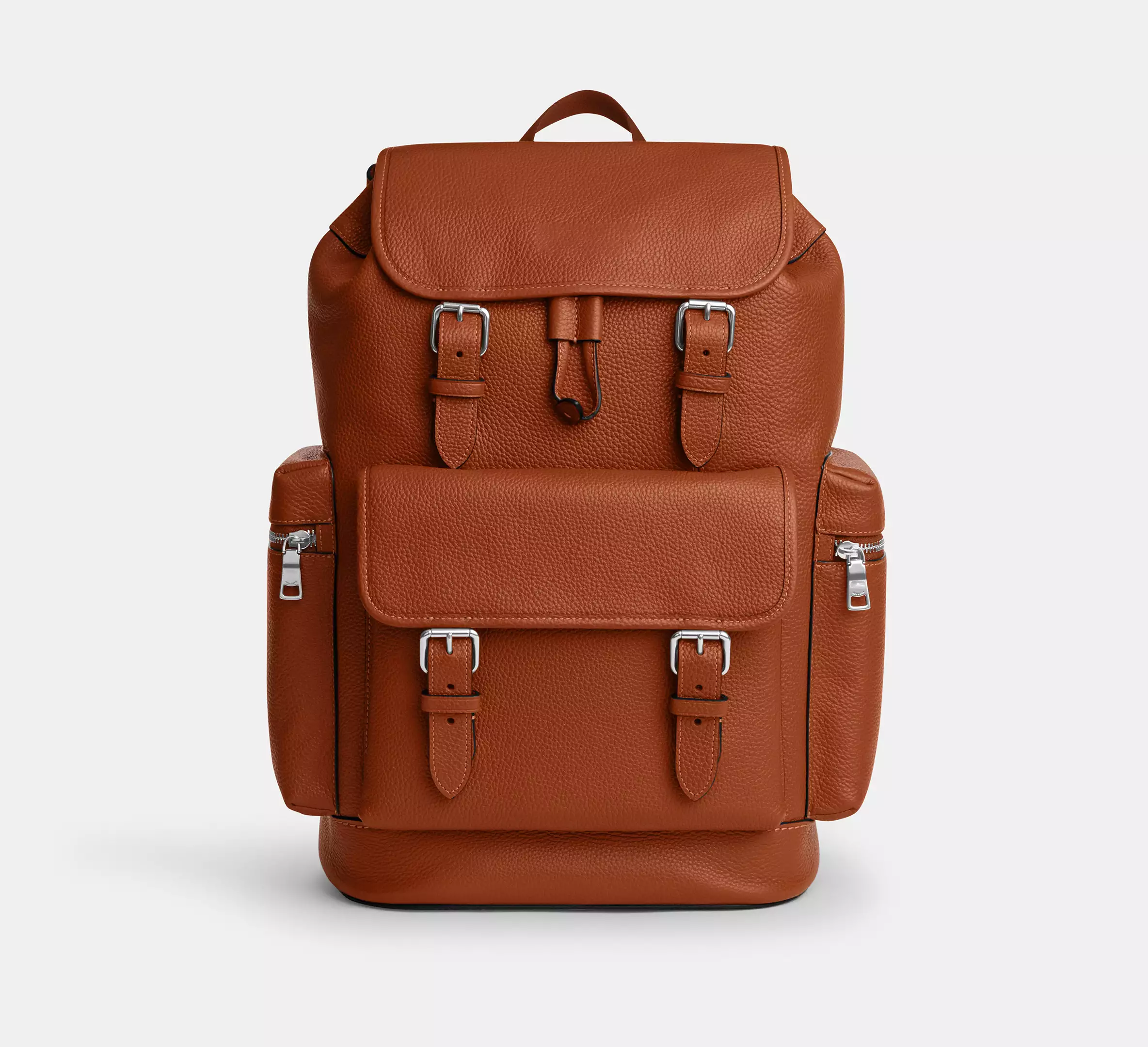 Pebbled Leather Backpack with Luggage Sleeve Multi Hardware Fastening and Laptop Storage Compartment