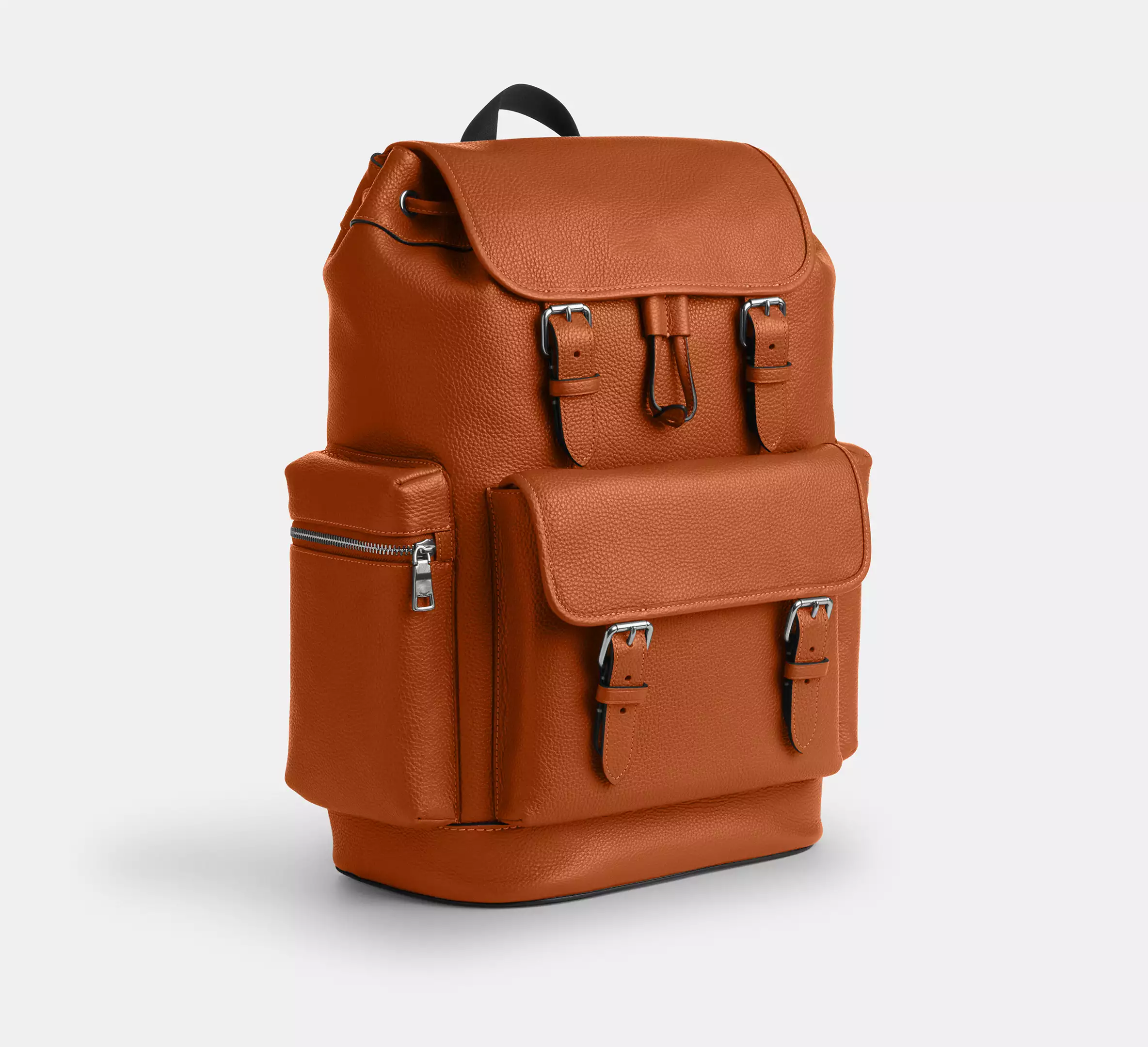 Pebbled Leather Backpack with Luggage Sleeve Multi Hardware Fastening and Laptop Storage Compartment