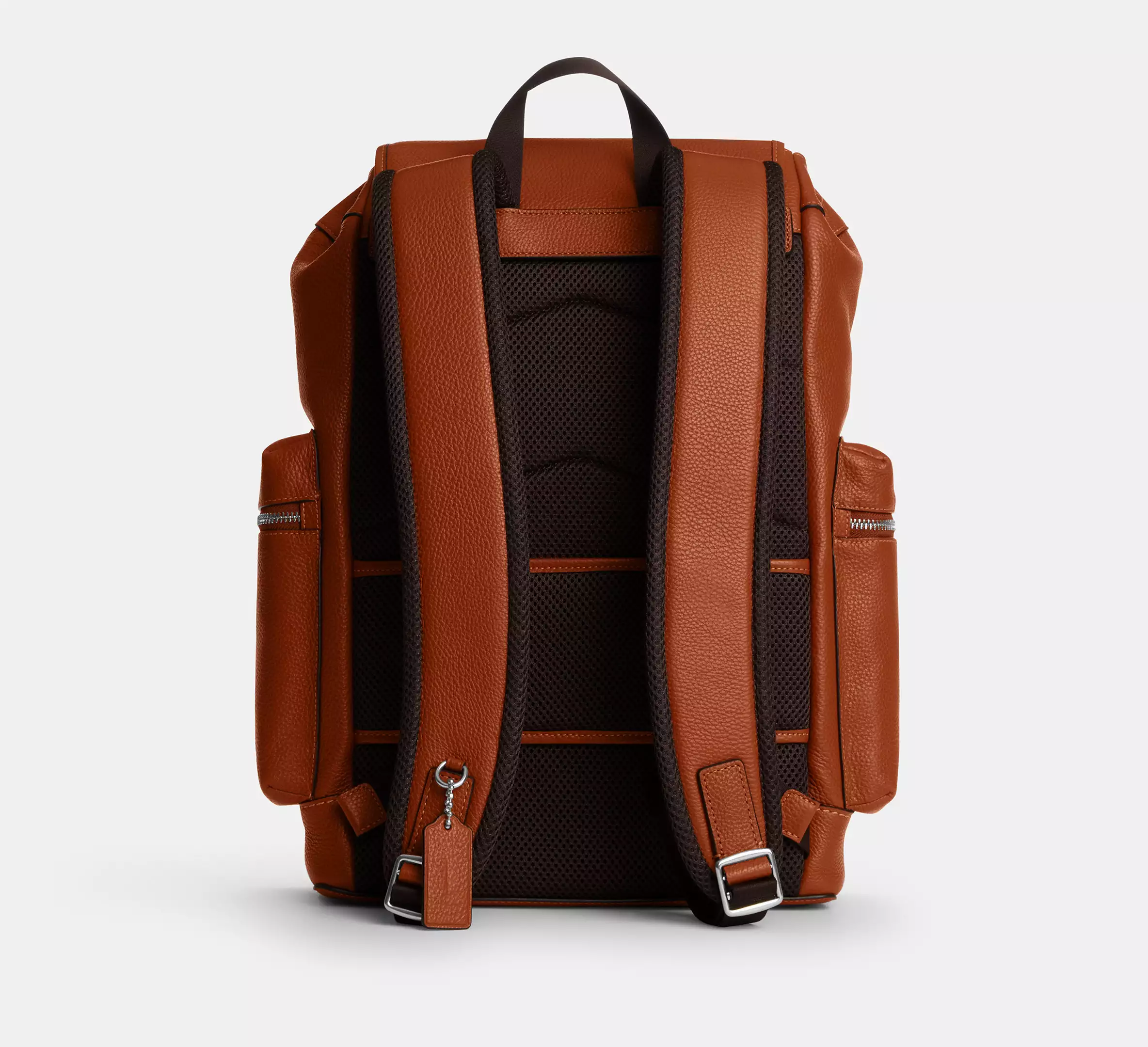 Pebbled Leather Backpack with Luggage Sleeve Multi Hardware Fastening and Laptop Storage Compartment