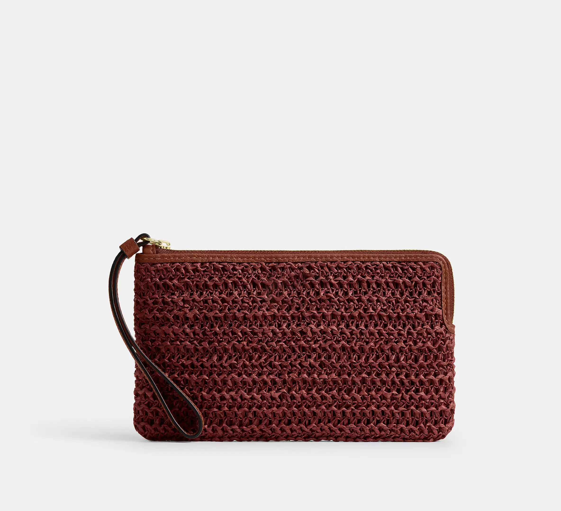 Woven Straw Zipper Clutch Equipped With Fixed Wrist Strap and Built-In Card Slots