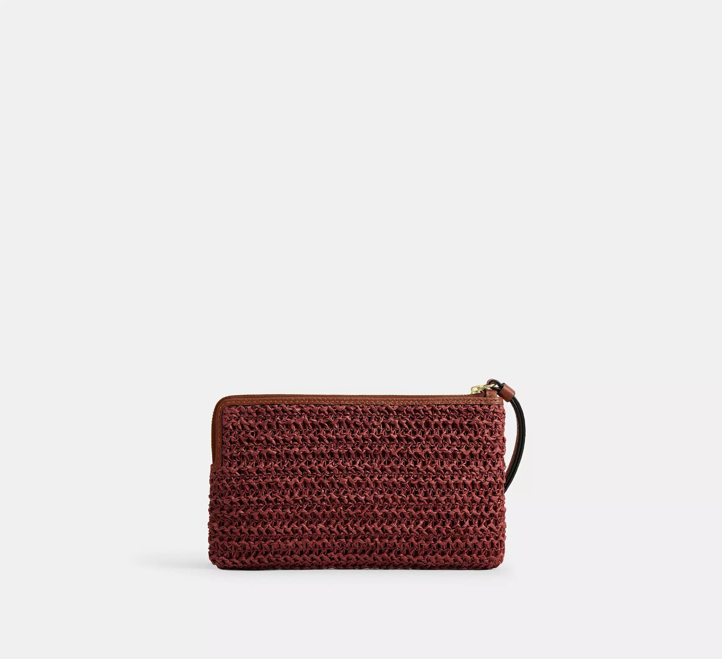 Woven Straw Zipper Clutch Equipped With Fixed Wrist Strap and Built-In Card Slots